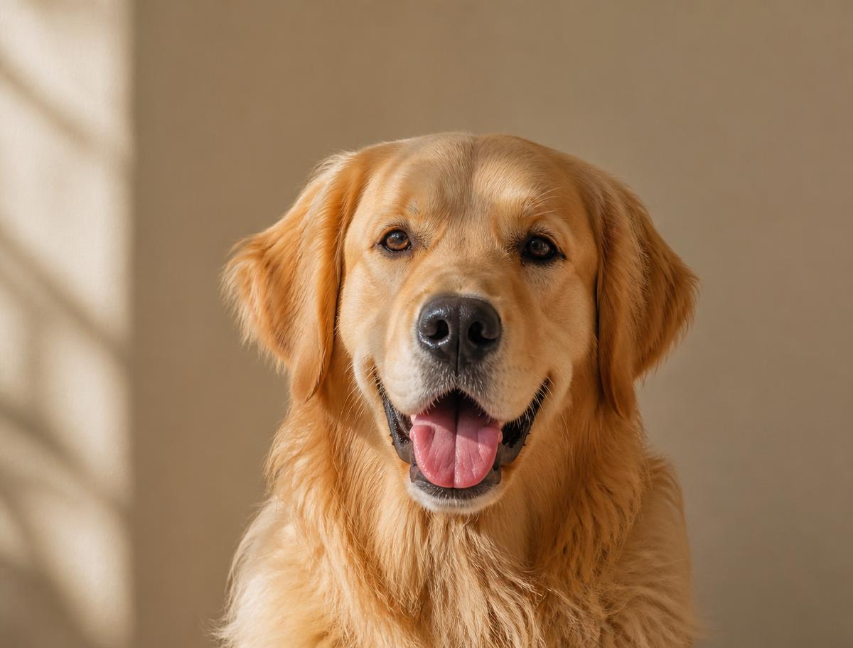 A golden retriever in warm natural light